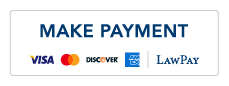 Buton to make a payment online through LawPay, showing Visa, Mastercard, Discover, American Express, and eCheck logos